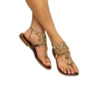 Victoria's Secret Colin Stewart Gold Chandelier Thong Sandals Size 6